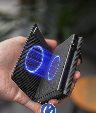 Men's Slim RFID Blocking Automatic Pop-Up Carbon Fiber Metal Card Holder Wallet
