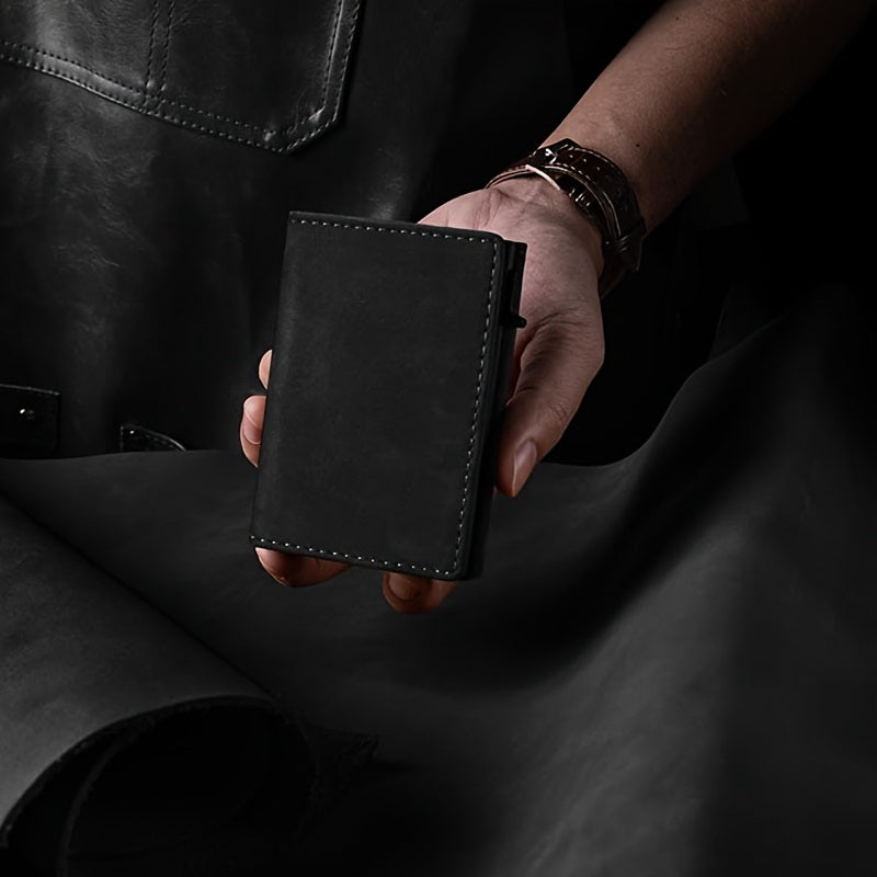 Men's Slim RFID Blocking Automatic Pop-Up Carbon Fiber Metal Card Holder Wallet