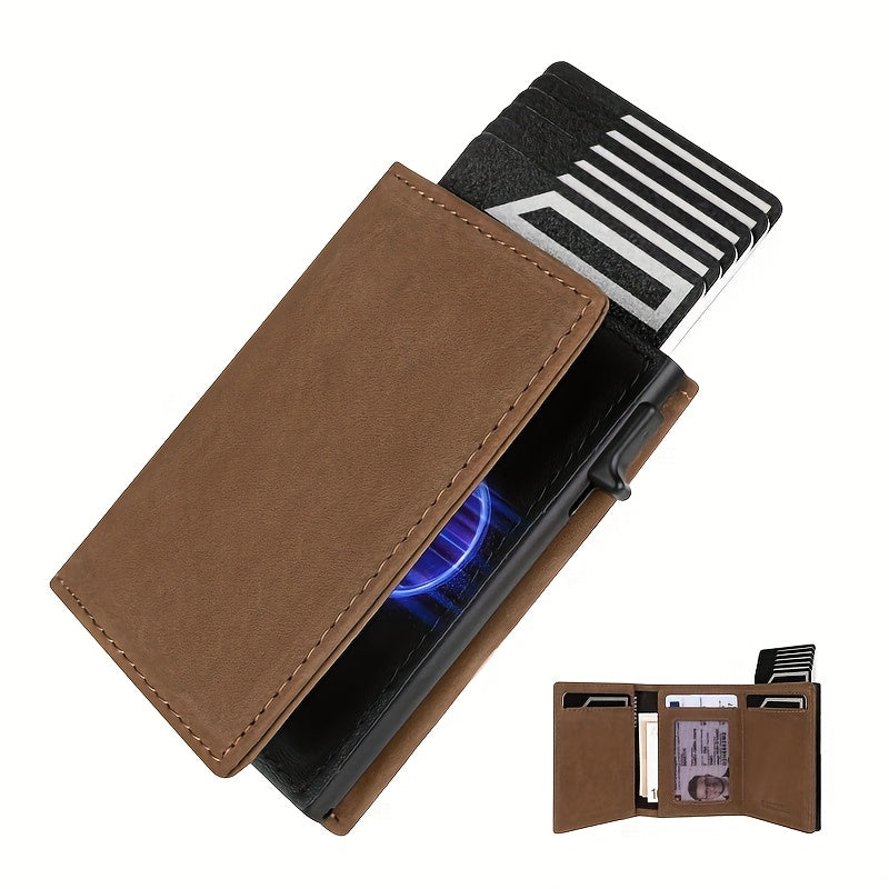 Men's Slim RFID Blocking Automatic Pop-Up Carbon Fiber Metal Card Holder Wallet