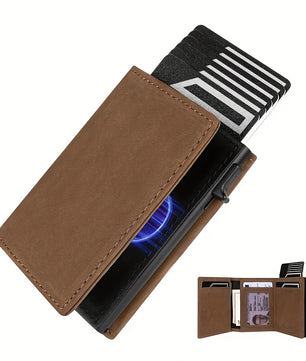 Men's Slim RFID Blocking Automatic Pop-Up Carbon Fiber Metal Card Holder Wallet