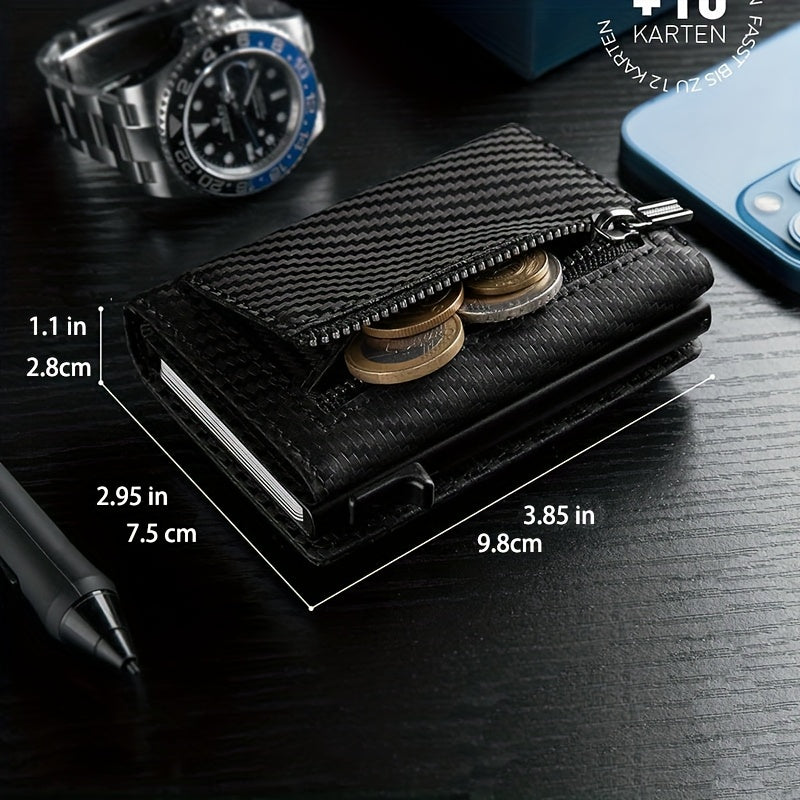 Men's Slim RFID Blocking Automatic Pop-Up Carbon Fiber Metal Card Holder Wallet