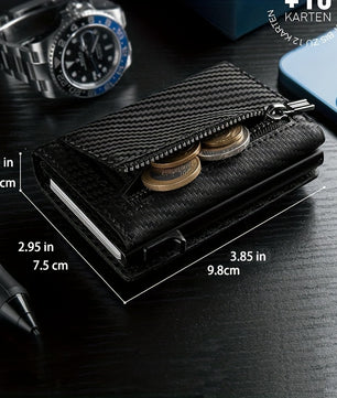 Men's Slim RFID Blocking Automatic Pop-Up Carbon Fiber Metal Card Holder Wallet