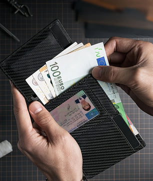 Men's Slim RFID Blocking Automatic Pop-Up Carbon Fiber Metal Card Holder Wallet