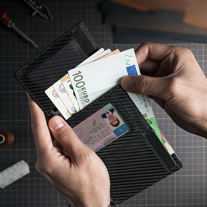 Men's Slim RFID Blocking Automatic Pop-Up Carbon Fiber Metal Card Holder Wallet