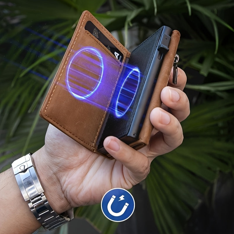 Men's Slim RFID Blocking Automatic Pop-Up Carbon Fiber Metal Card Holder Wallet